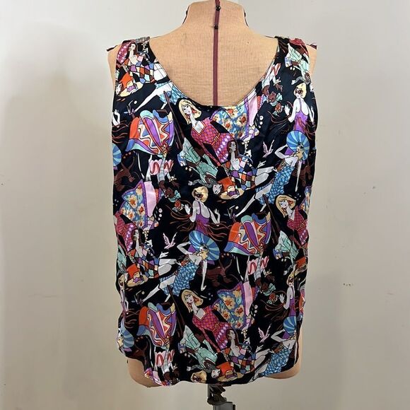 Edgemont 100% Silk Retro Themed Printed Tank Blouse - Size Medium - Picture 10 of 13